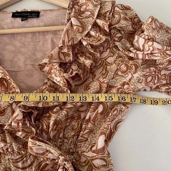 House of Harlow 1960 XS Aditi Wrap Pattern Maxi Dress Boho Ruffles Tiered Fall - Picture 11 of 13